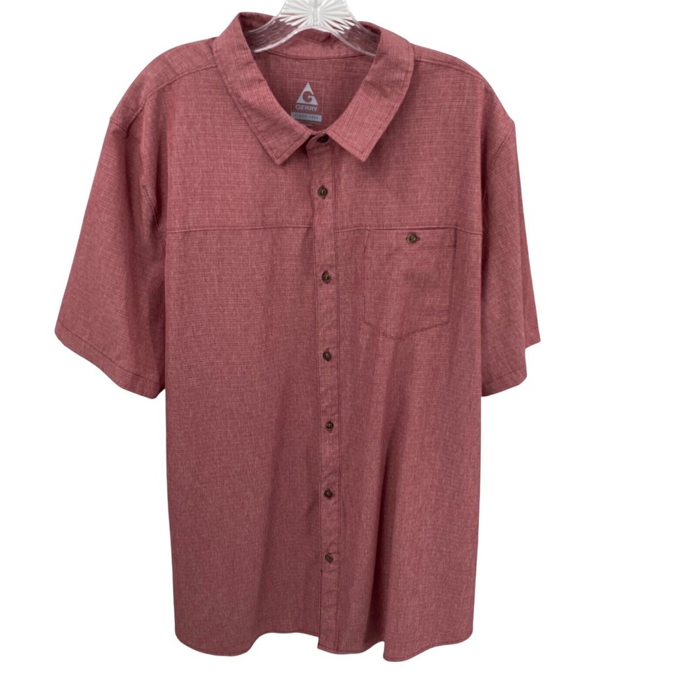 Gerry Short Sleeve Button Down Shirt Red Heathered Performance Stretch Mens XXL